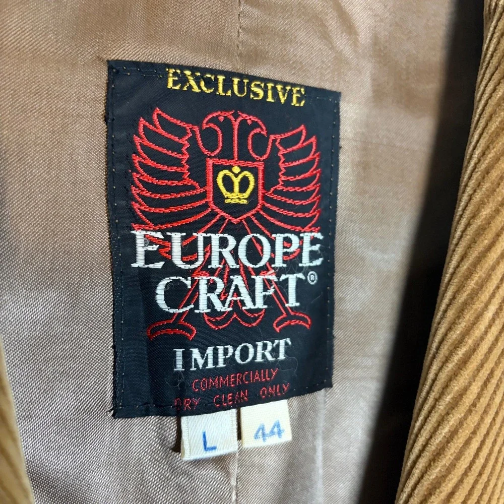 Vintage 70s Europe Craft‎ Corduroy Western Blazer Suede Patch Tan Jacket 44L